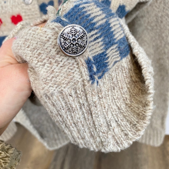 Eddie Bauer Vintage Country Wool Cardigan Sweater Size L Hearts Geese Apples - Picture 6 of 16